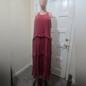 ARULA Brick Red Sleeveless Tiered Maxi Dress